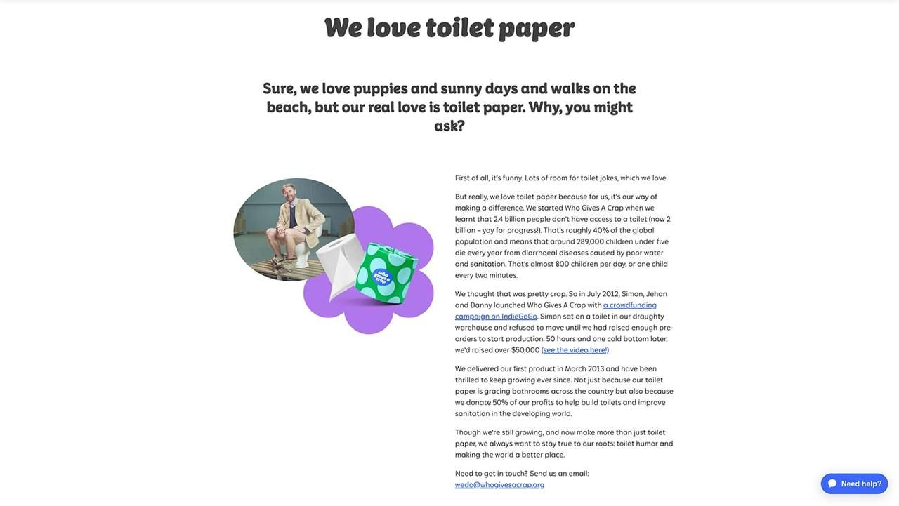 Screenshot of Who Give a Crap’s About Us page.